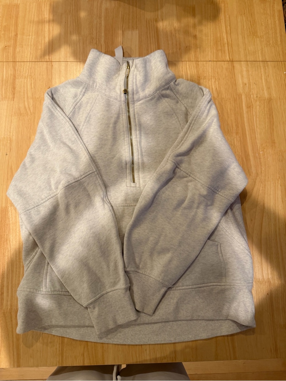 lululemon athletica women’s scuba oversized funnel neck half zip Light Gray/Gold